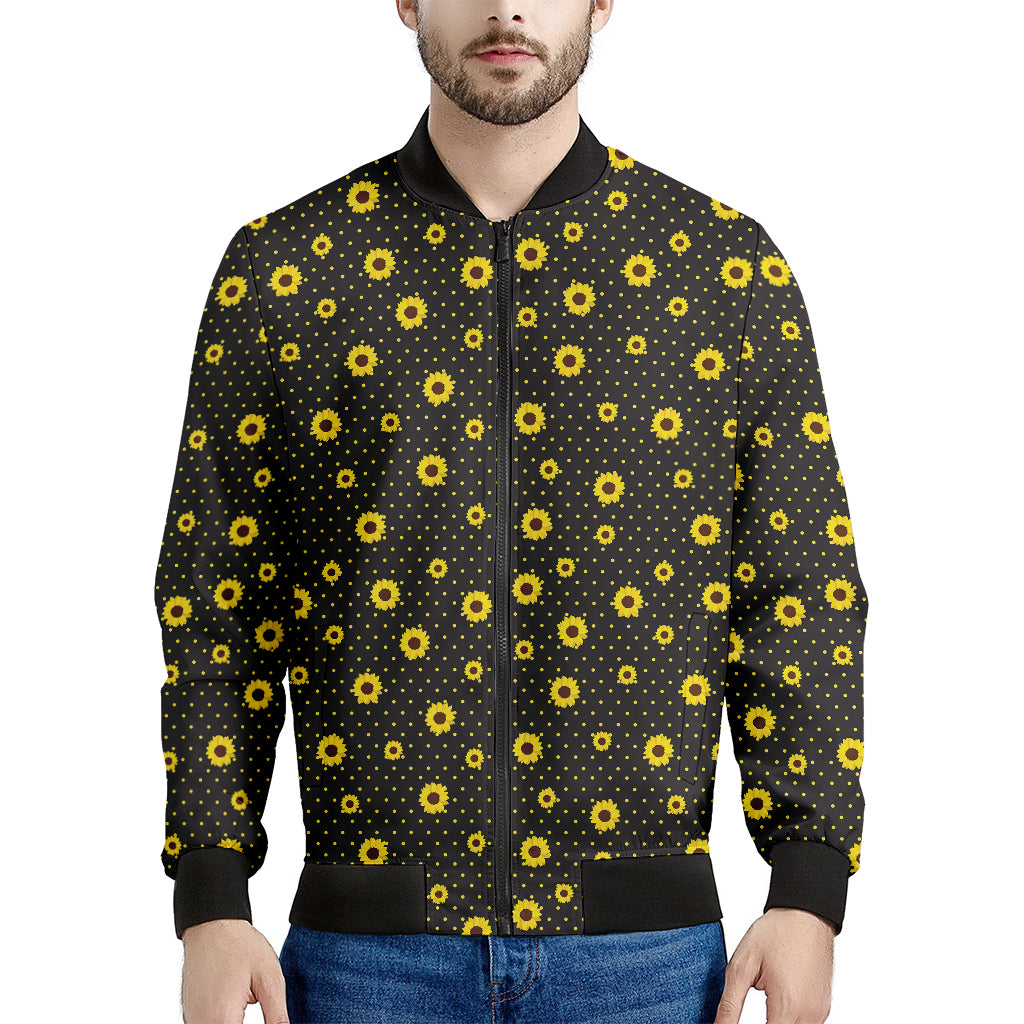 Polka Dot Sunflower Pattern Print Men's Bomber Jacket