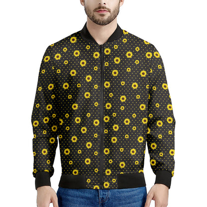 Polka Dot Sunflower Pattern Print Men's Bomber Jacket