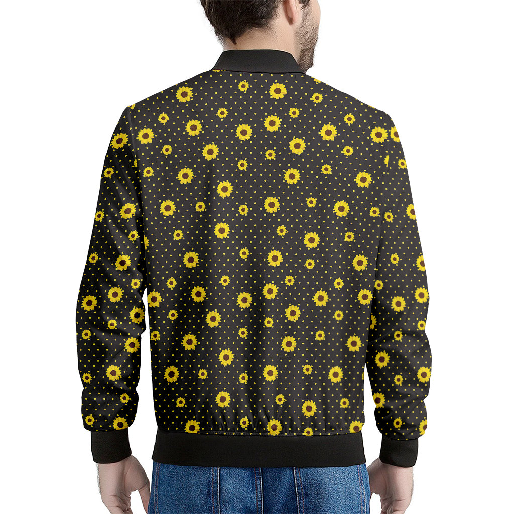 Polka Dot Sunflower Pattern Print Men's Bomber Jacket