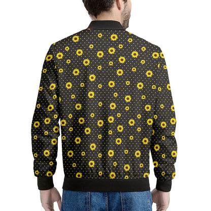 Polka Dot Sunflower Pattern Print Men's Bomber Jacket