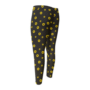 Polka Dot Sunflower Pattern Print Men's Compression Pants