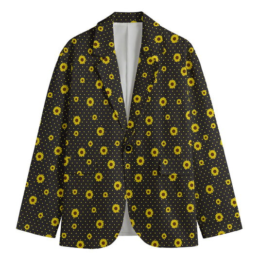 Polka Dot Sunflower Pattern Print Men's Cotton Blazer
