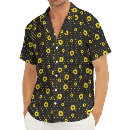 Polka Dot Sunflower Pattern Print Men's Deep V-Neck Shirt