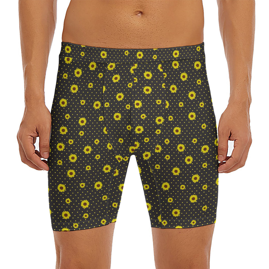 Polka Dot Sunflower Pattern Print Men's Long Boxer Briefs