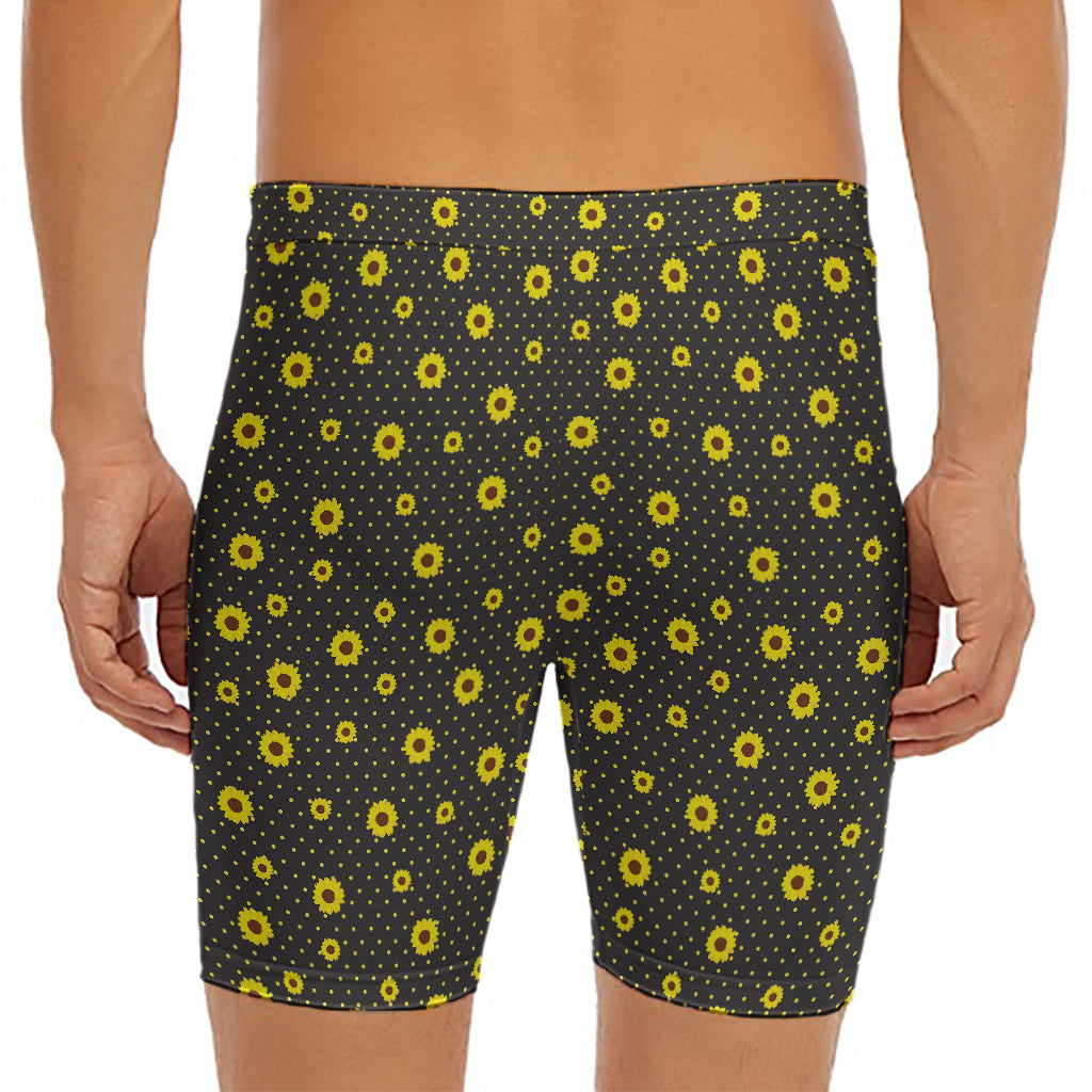 Polka Dot Sunflower Pattern Print Men's Long Boxer Briefs