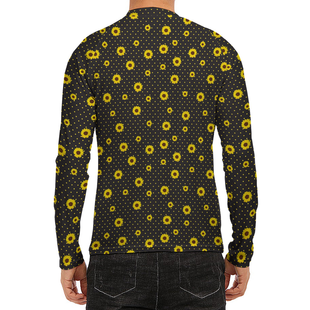 Polka Dot Sunflower Pattern Print Men's Long Sleeve Rash Guard