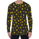 Polka Dot Sunflower Pattern Print Men's Long Sleeve T-Shirt