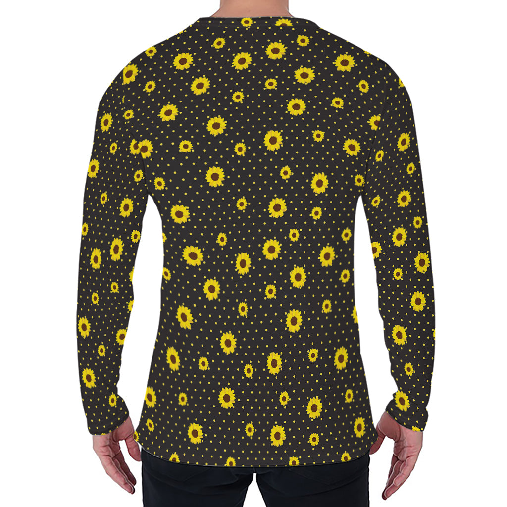 Polka Dot Sunflower Pattern Print Men's Long Sleeve T-Shirt