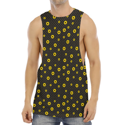 Polka Dot Sunflower Pattern Print Men's Muscle Tank Top