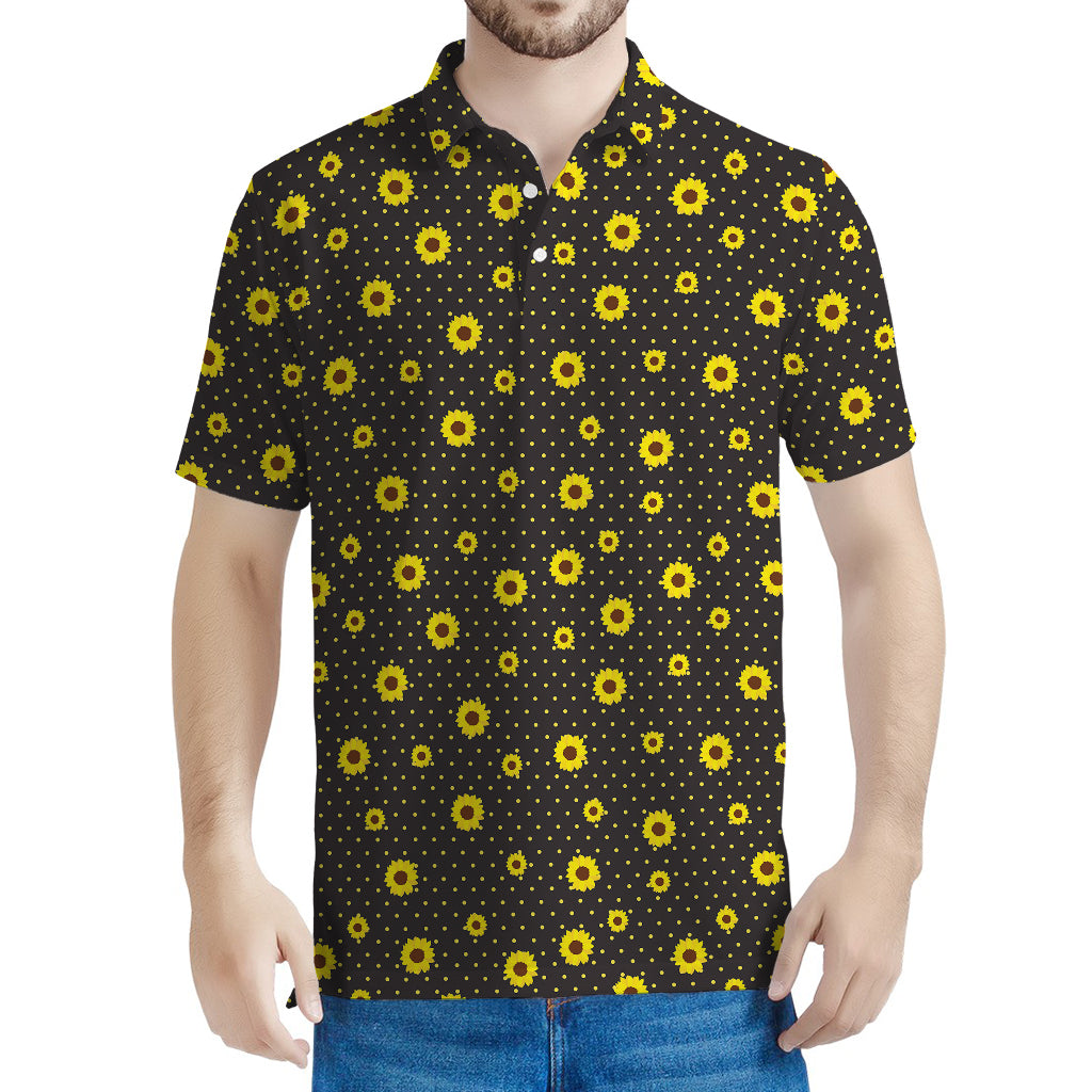 Polka Dot Sunflower Pattern Print Men's Polo Shirt
