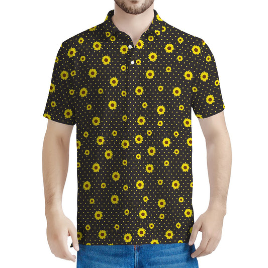 Polka Dot Sunflower Pattern Print Men's Polo Shirt