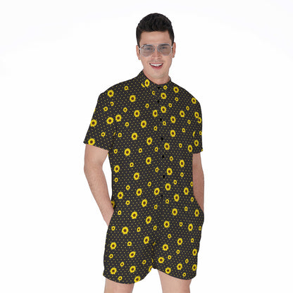 Polka Dot Sunflower Pattern Print Men's Rompers