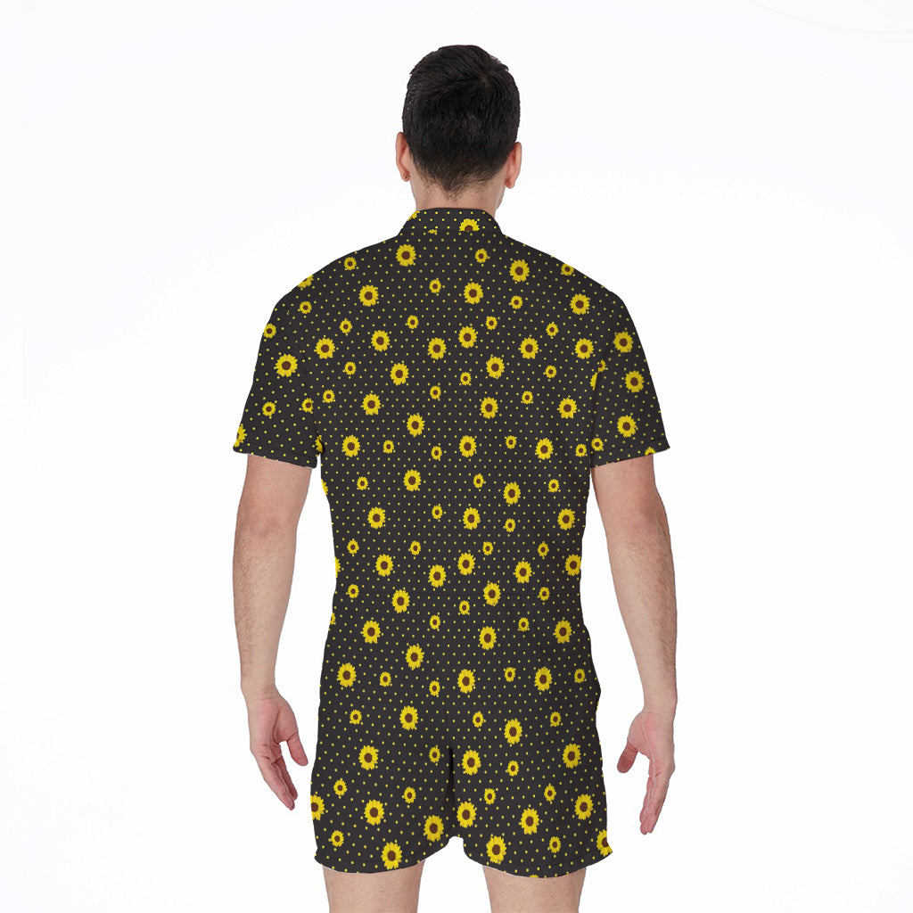 Polka Dot Sunflower Pattern Print Men's Rompers