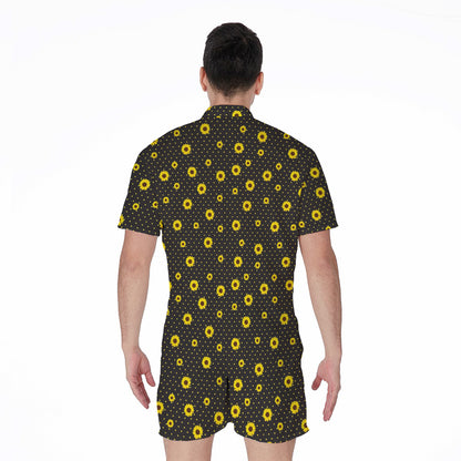 Polka Dot Sunflower Pattern Print Men's Rompers