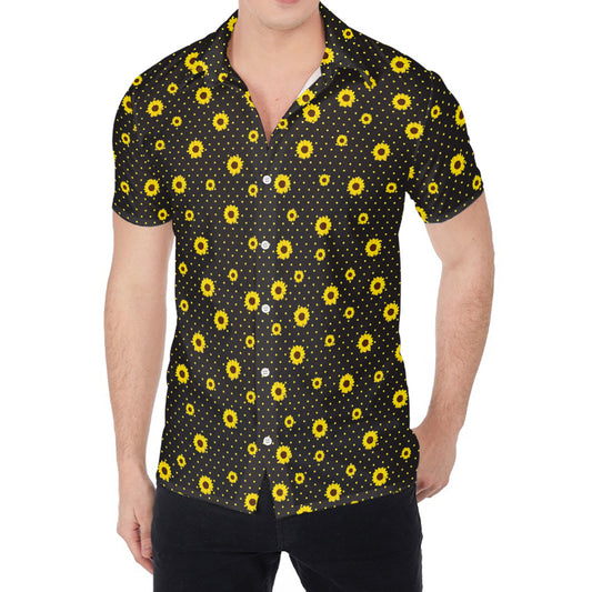 Polka Dot Sunflower Pattern Print Men's Shirt