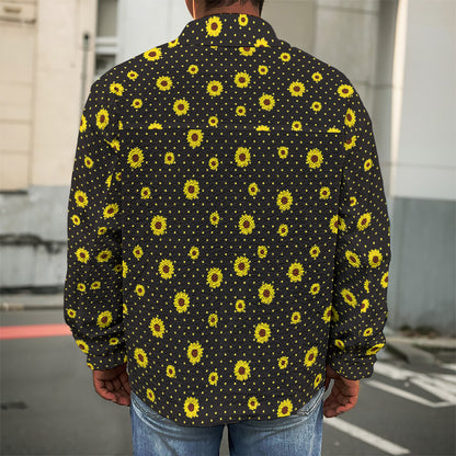 Polka Dot Sunflower Pattern Print Men's Shirt Jacket