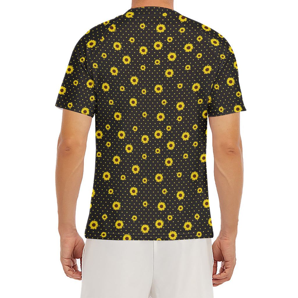 Polka Dot Sunflower Pattern Print Men's Short Sleeve Rash Guard
