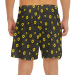 Polka Dot Sunflower Pattern Print Men's Split Running Shorts