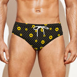 Polka Dot Sunflower Pattern Print Men's Swim Briefs