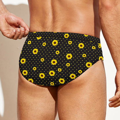 Polka Dot Sunflower Pattern Print Men's Swim Briefs