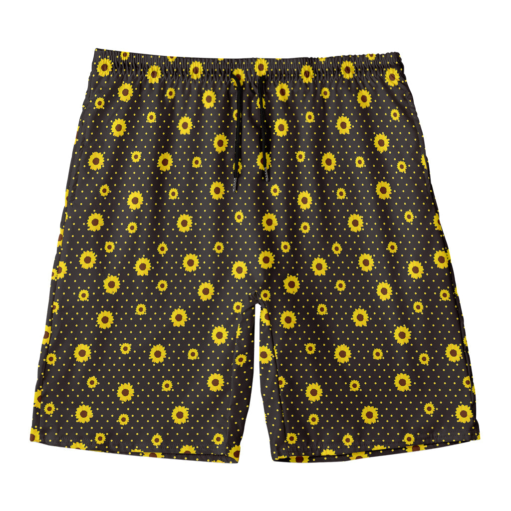 Polka Dot Sunflower Pattern Print Men's Swim Trunks