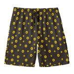 Polka Dot Sunflower Pattern Print Men's Swim Trunks