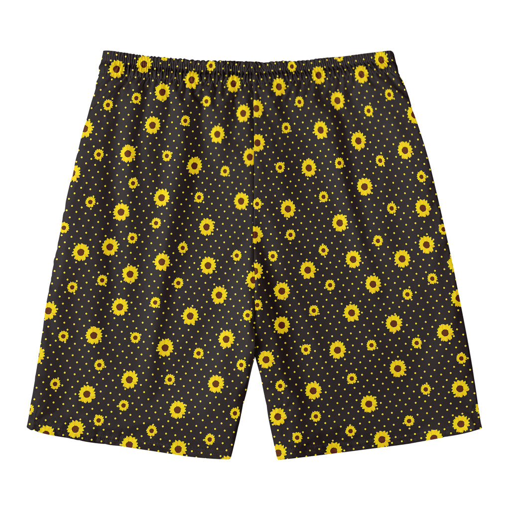 Polka Dot Sunflower Pattern Print Men's Swim Trunks