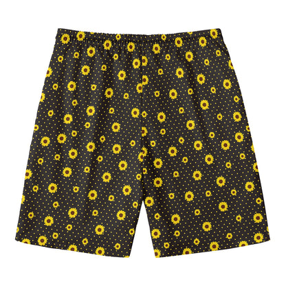 Polka Dot Sunflower Pattern Print Men's Swim Trunks