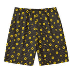 Polka Dot Sunflower Pattern Print Men's Swim Trunks