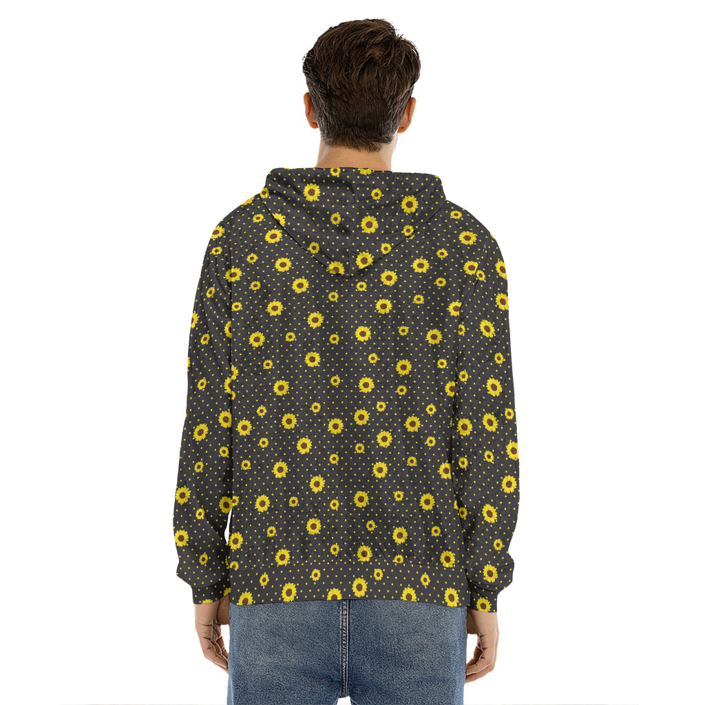 Polka Dot Sunflower Pattern Print Men's Velvet Pullover Hoodie