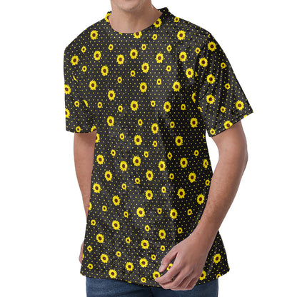 Polka Dot Sunflower Pattern Print Men's Velvet T-Shirt