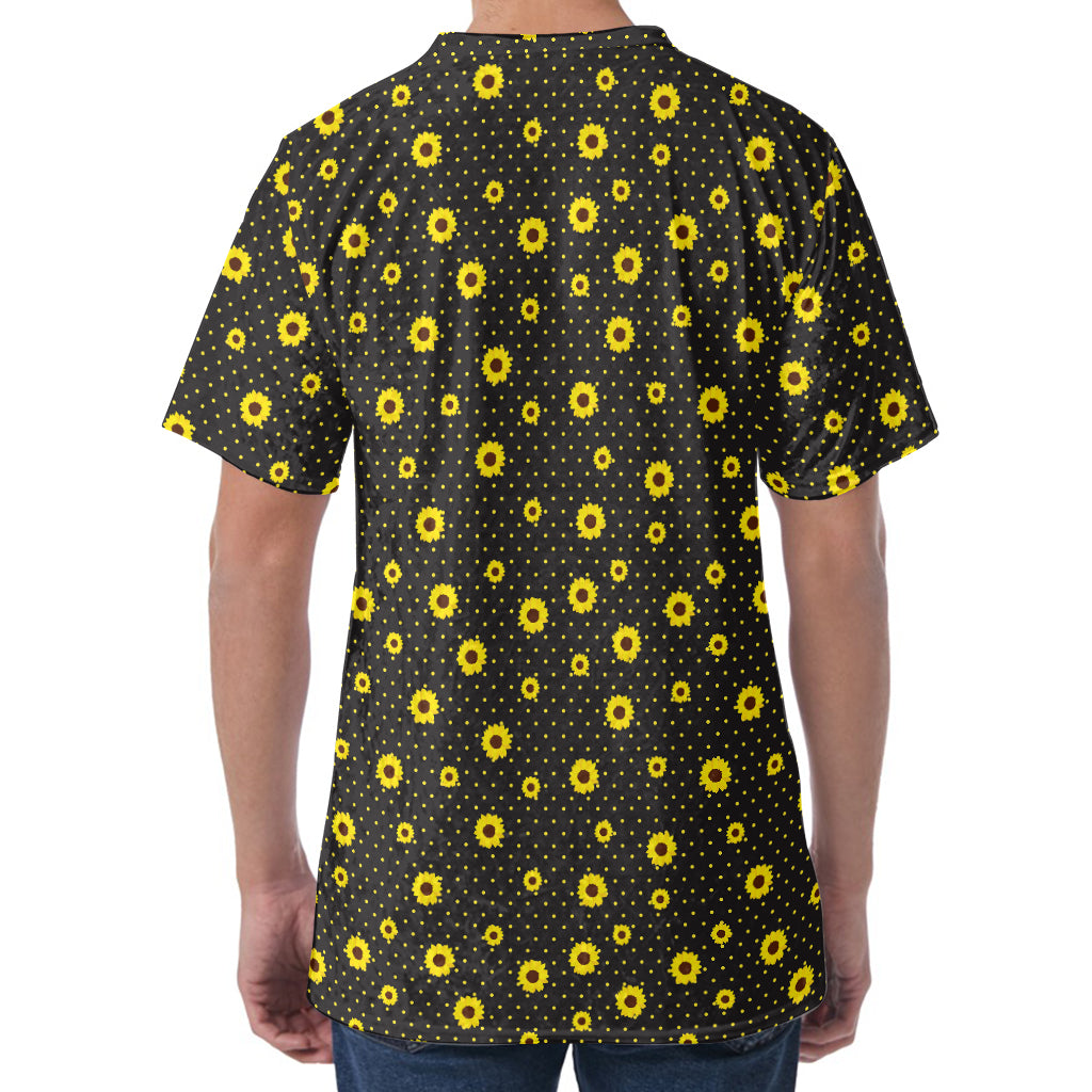 Polka Dot Sunflower Pattern Print Men's Velvet T-Shirt