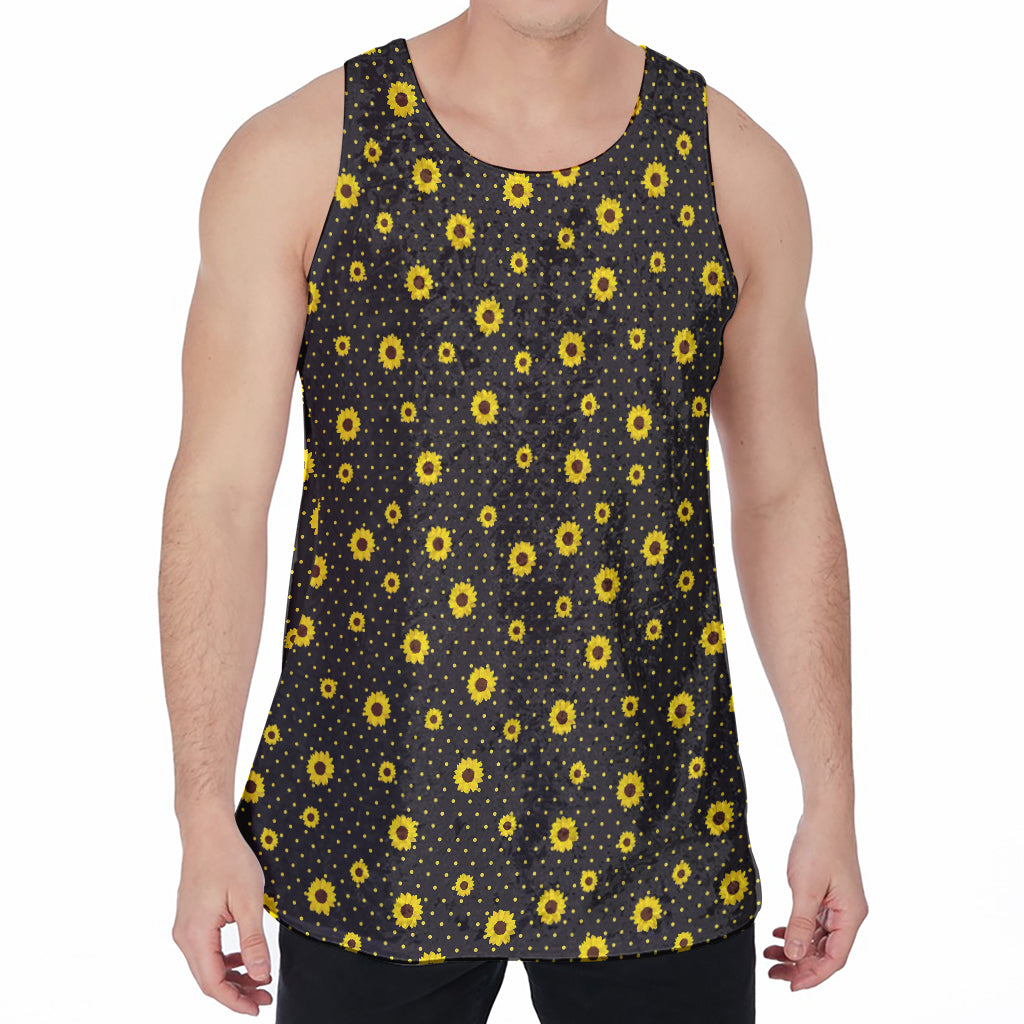 Polka Dot Sunflower Pattern Print Men's Velvet Tank Top