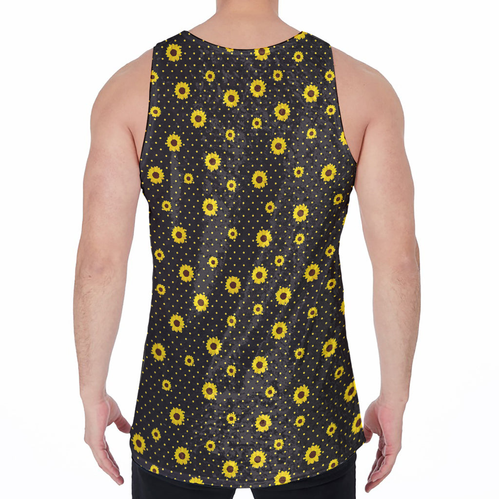 Polka Dot Sunflower Pattern Print Men's Velvet Tank Top