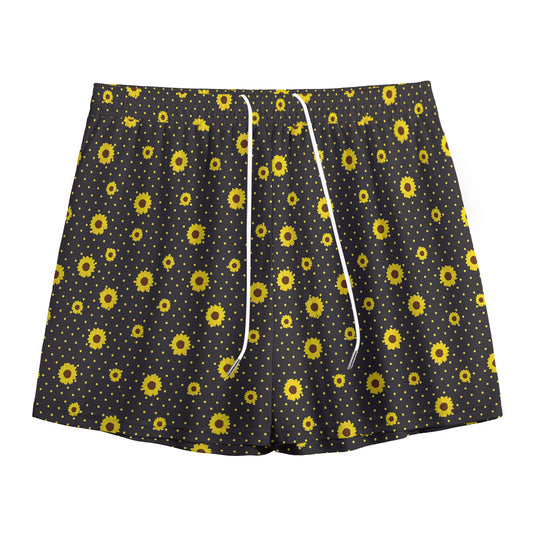 Polka Dot Sunflower Pattern Print Mesh Shorts