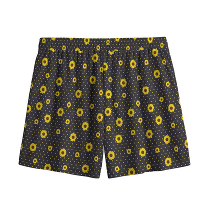 Polka Dot Sunflower Pattern Print Mesh Shorts