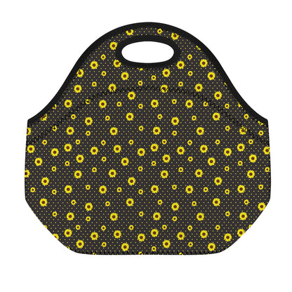 Polka Dot Sunflower Pattern Print Neoprene Lunch Bag
