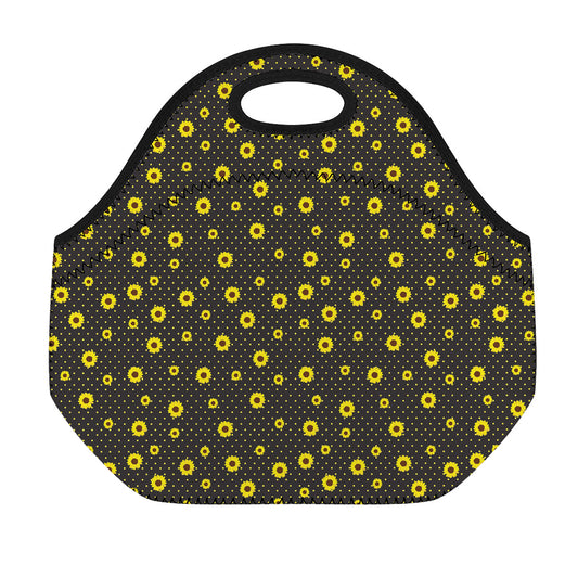 Polka Dot Sunflower Pattern Print Neoprene Lunch Bag