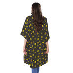 Polka Dot Sunflower Pattern Print Open Front Beach Cover Up