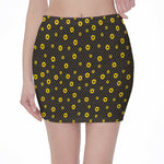 Polka Dot Sunflower Pattern Print Pencil Mini Skirt