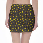 Polka Dot Sunflower Pattern Print Pencil Mini Skirt