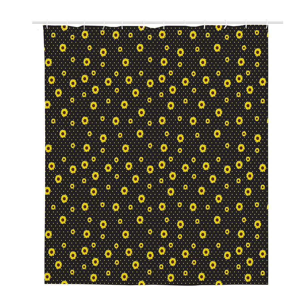 Polka Dot Sunflower Pattern Print Polyester Shower Curtain