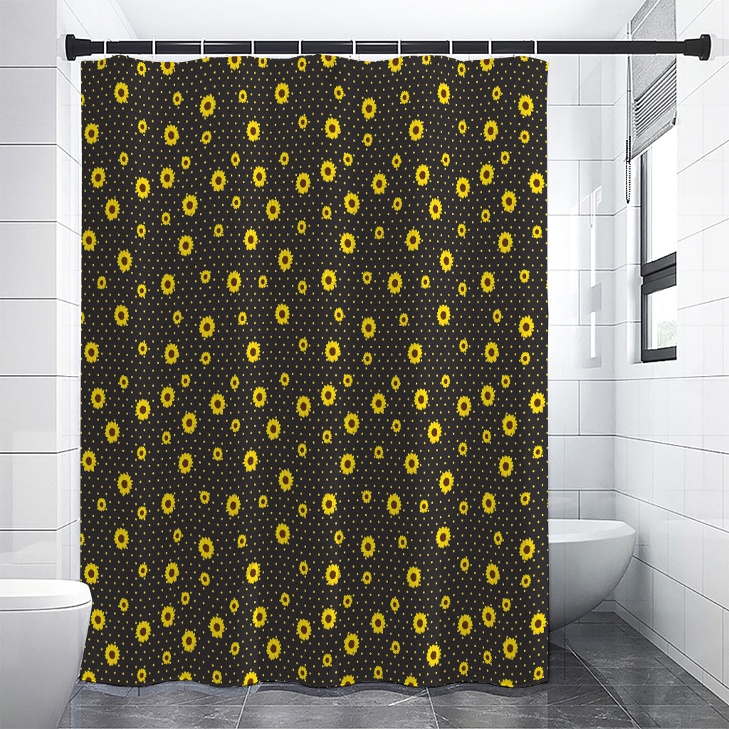 Polka Dot Sunflower Pattern Print Premium Shower Curtain