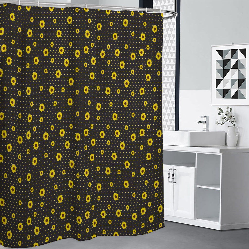 Polka Dot Sunflower Pattern Print Premium Shower Curtain