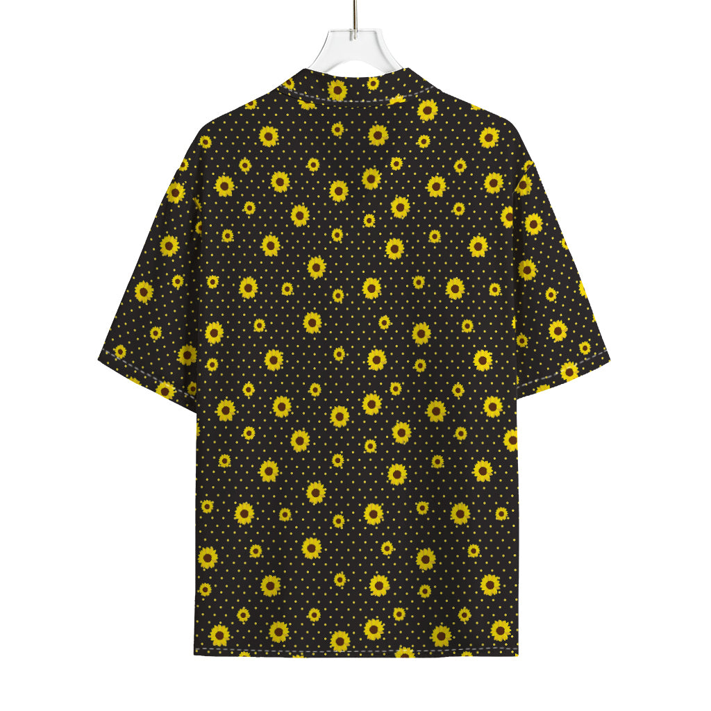 Polka Dot Sunflower Pattern Print Rayon Hawaiian Shirt