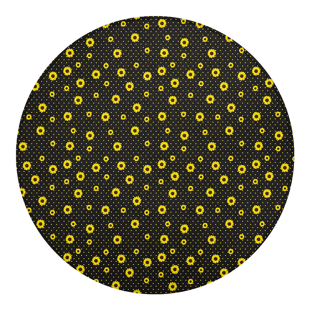 Polka Dot Sunflower Pattern Print Round Blanket