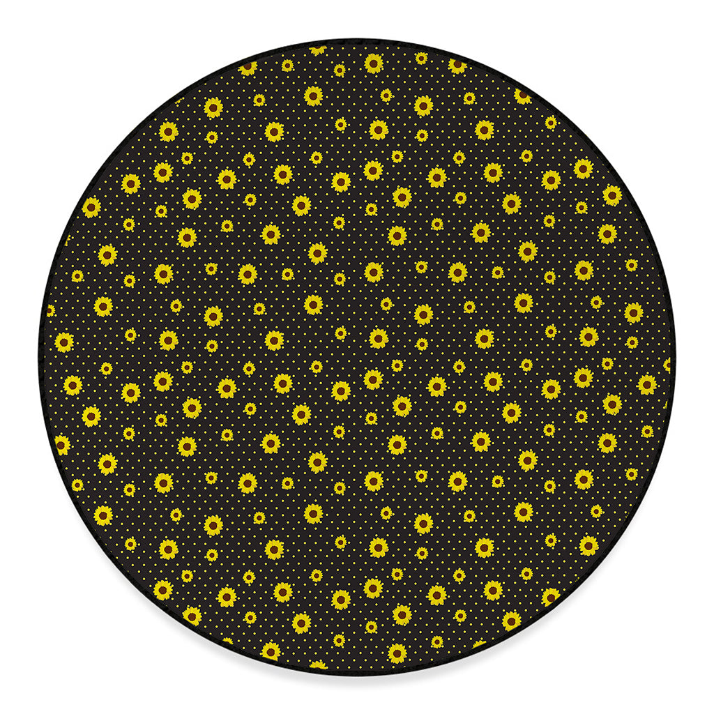 Polka Dot Sunflower Pattern Print Round Floor Mat