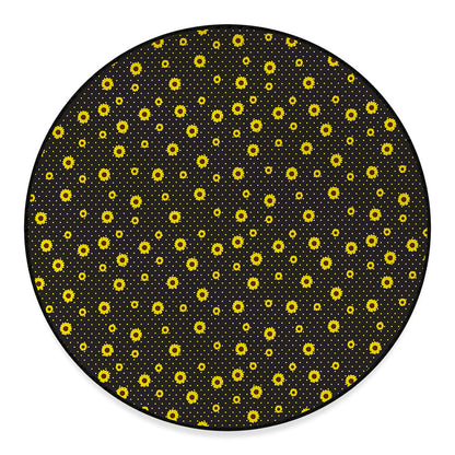 Polka Dot Sunflower Pattern Print Round Floor Mat
