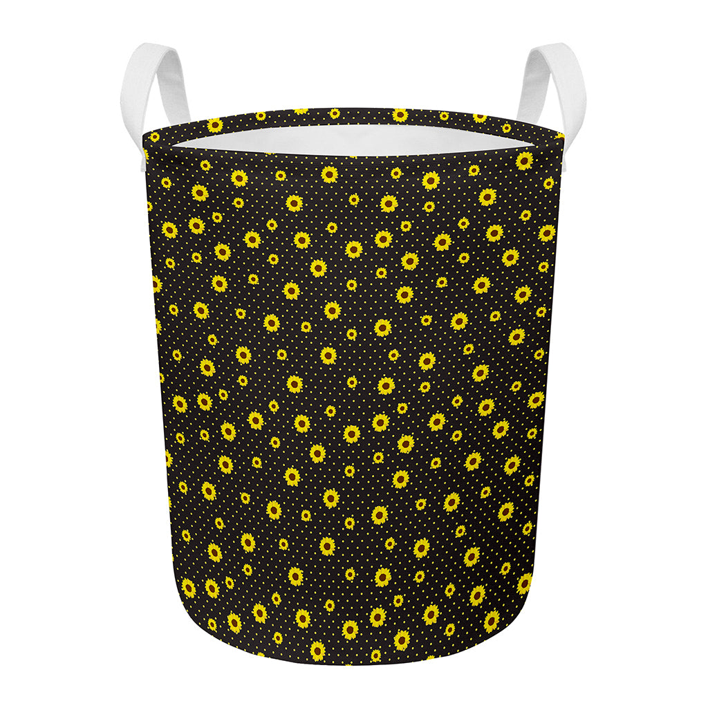 Polka Dot Sunflower Pattern Print Round Laundry Basket