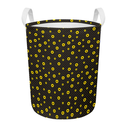 Polka Dot Sunflower Pattern Print Round Laundry Basket